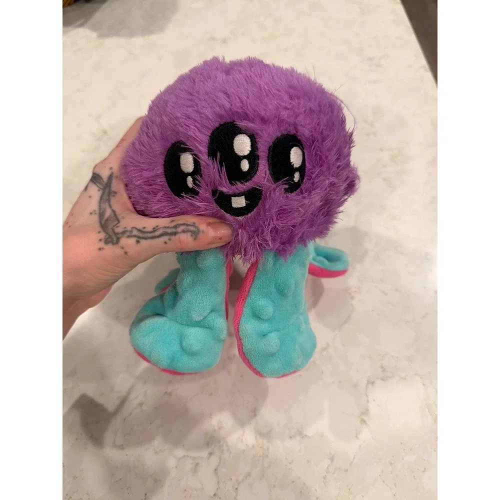 BarkBox Purple Three Eyed Monster Squeaky Plush Dog Toy‎ Teal Pink Accent
